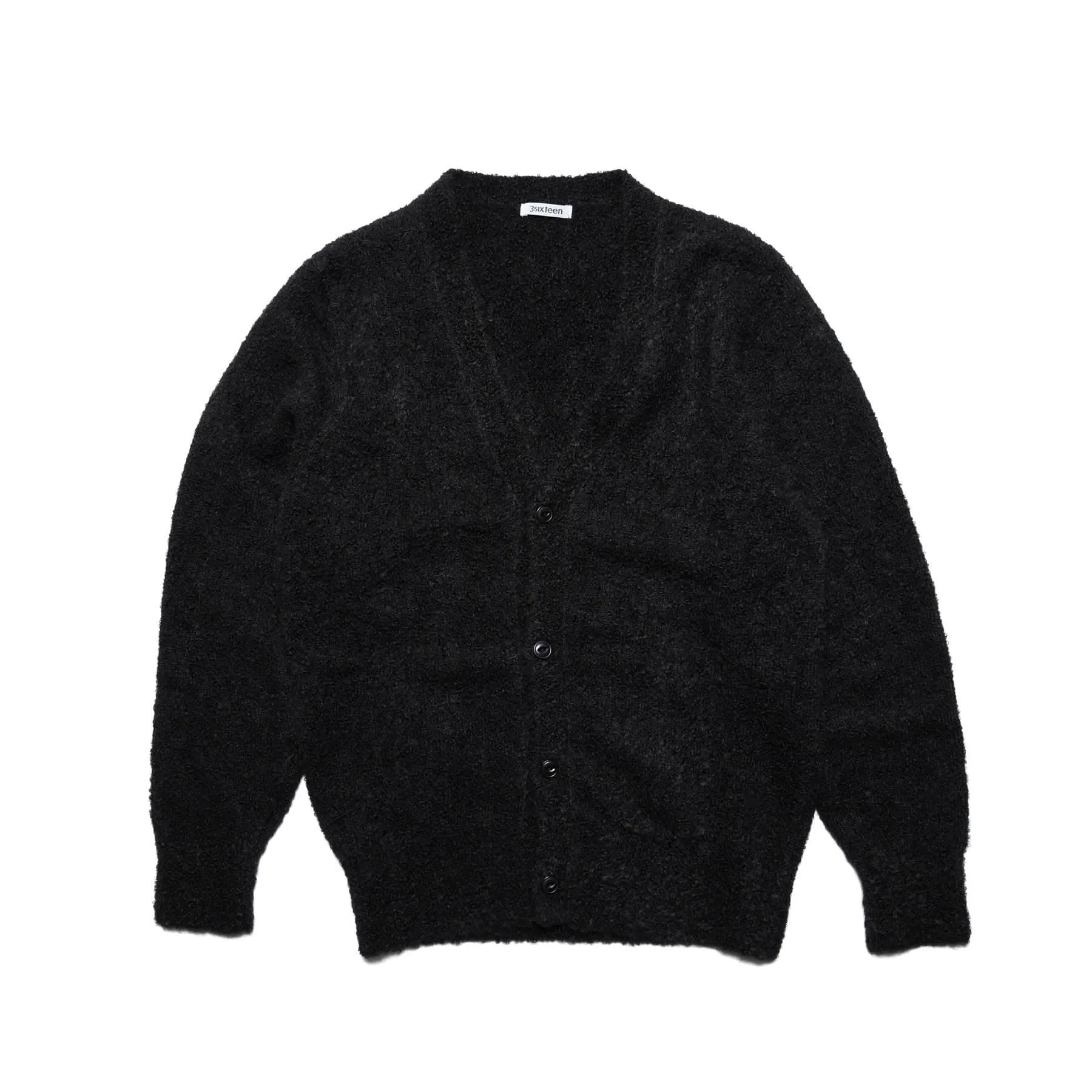 V-Neck Cardigan - Black Boucle Alpaca