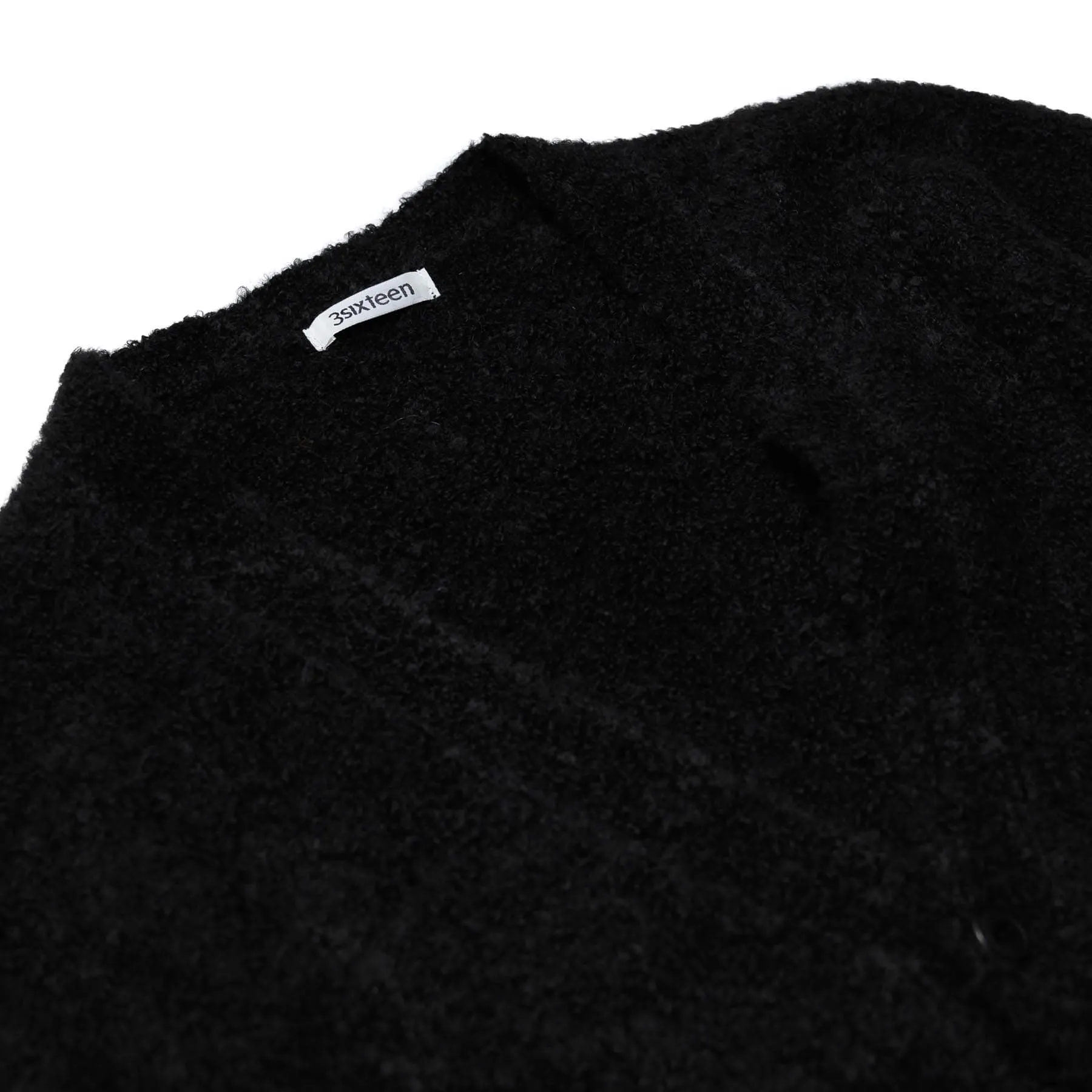 V-Neck Cardigan - Black Boucle Alpaca