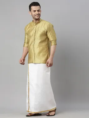 VASTRAMAY Men's Yellow Shirt And Mundu Set