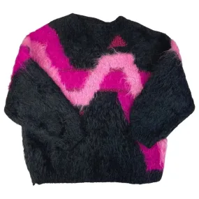 Vintage 80s Black Pink Mohair Pattern Knit Sweater 12 14 M