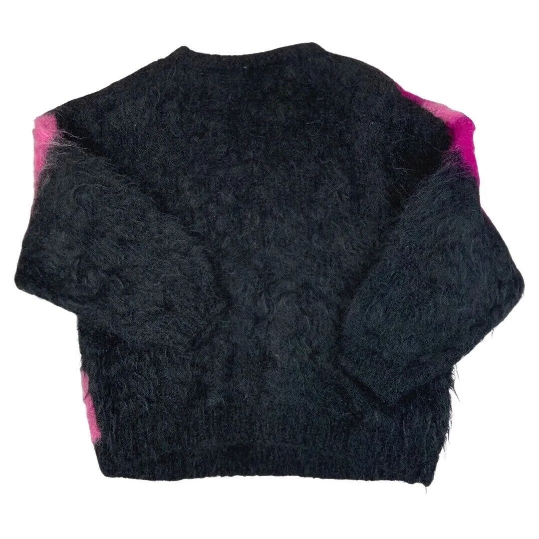 Vintage 80s Black Pink Mohair Pattern Knit Sweater 12 14 M
