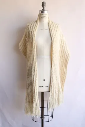 Vintage Ivory Color Fringed Rectangular Extra Large Scarf