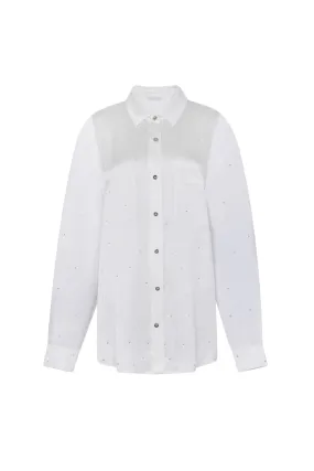 White Crystal Oversized Silk Shirt Dress