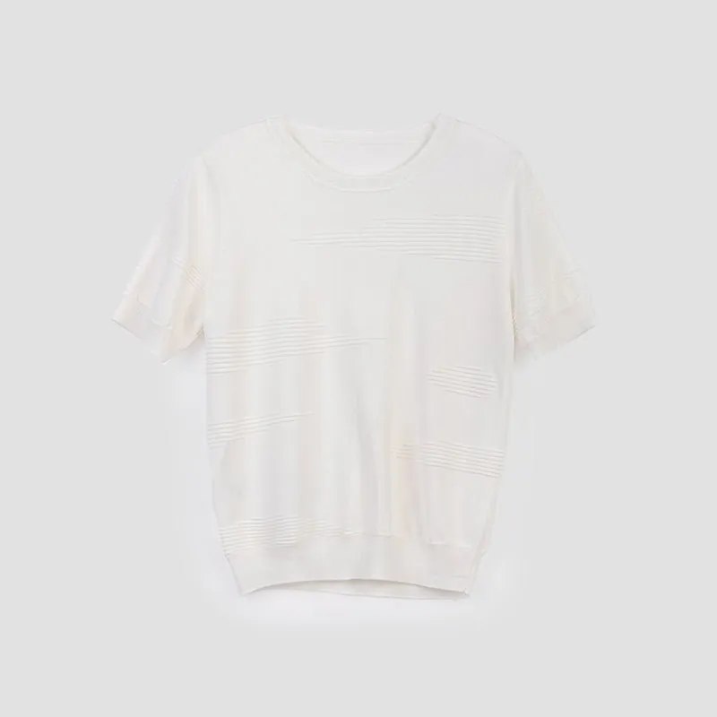White Short Sleeve Crewneck Knit T-shirt