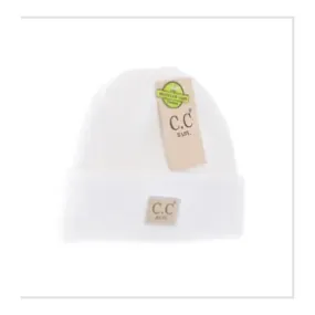 White Soft Ribbed Leather Patch C.C. Newborn Knit Hat