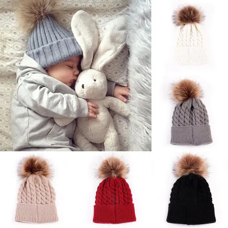 Winter Knit Mother & Child Beanie Pom Hat