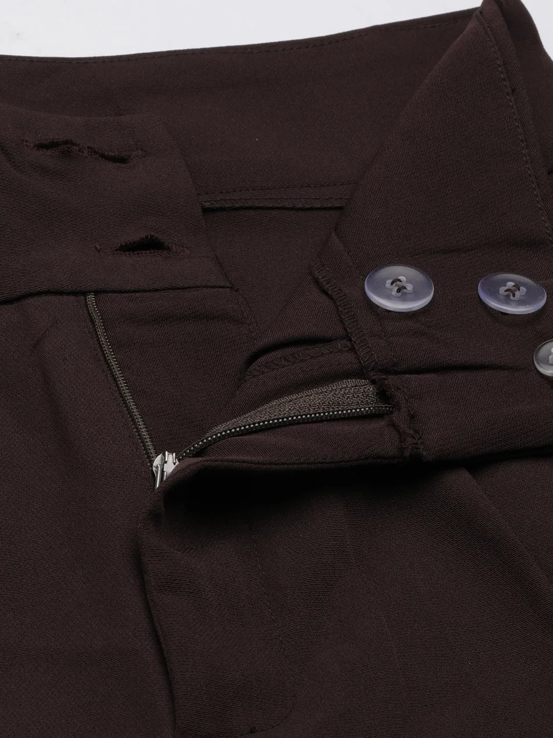 Women Brown Solid Parallel Trousers