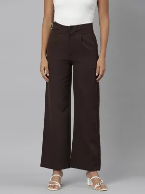 Women Brown Solid Parallel Trousers