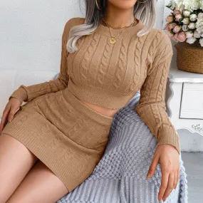 Women Twist Knitted Sweater Skirt 2 Piece Set