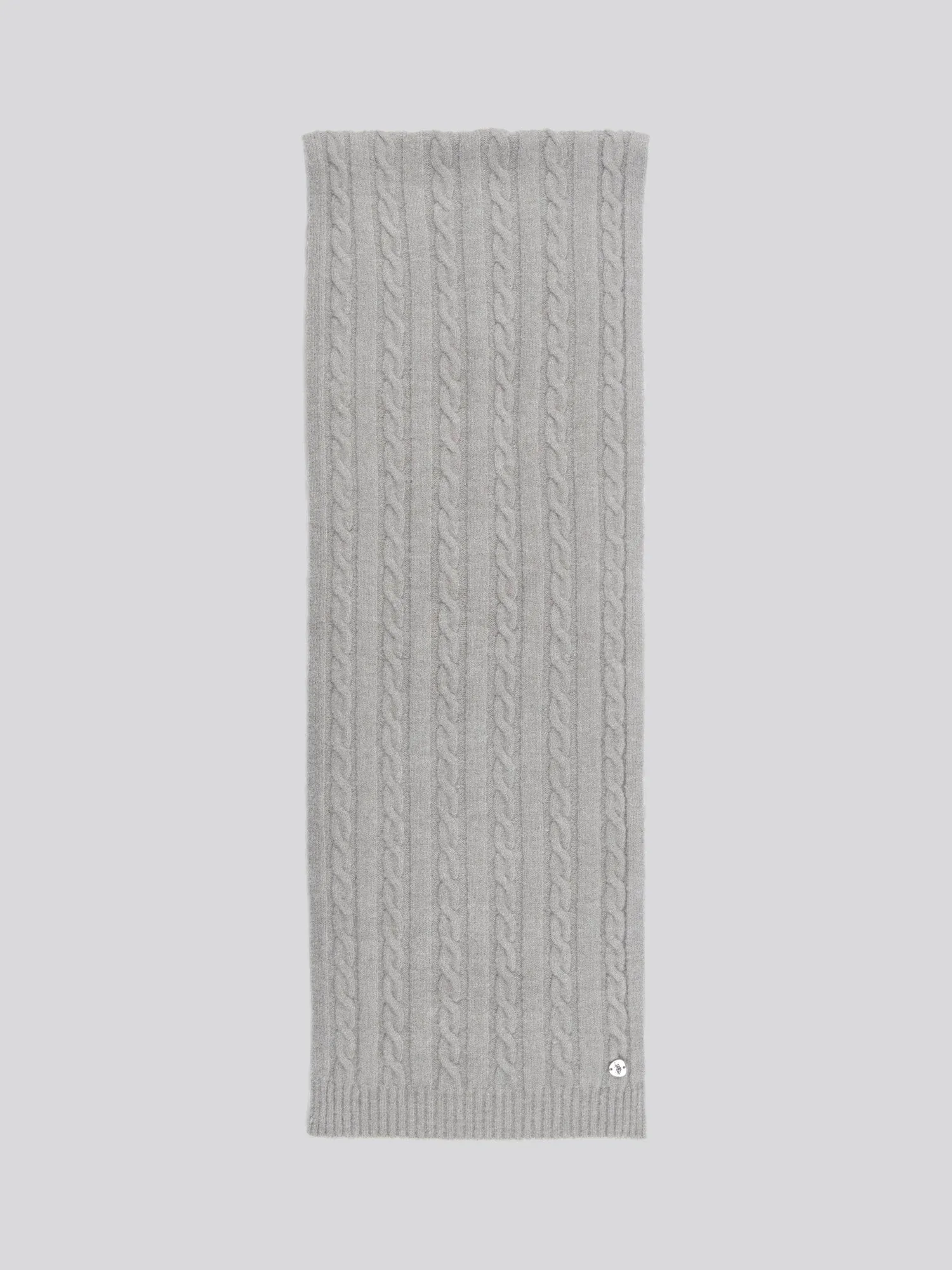 Womens Hanging Signature Cable Knit Scarf in Pearl Grey Marl