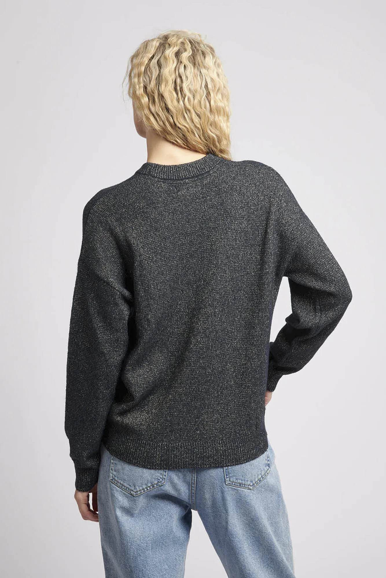 Womens Metallic Crew Neck Jumper in Navy Blue