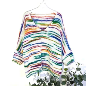 Wool mix slouchy rainbow mix V-neck jumper