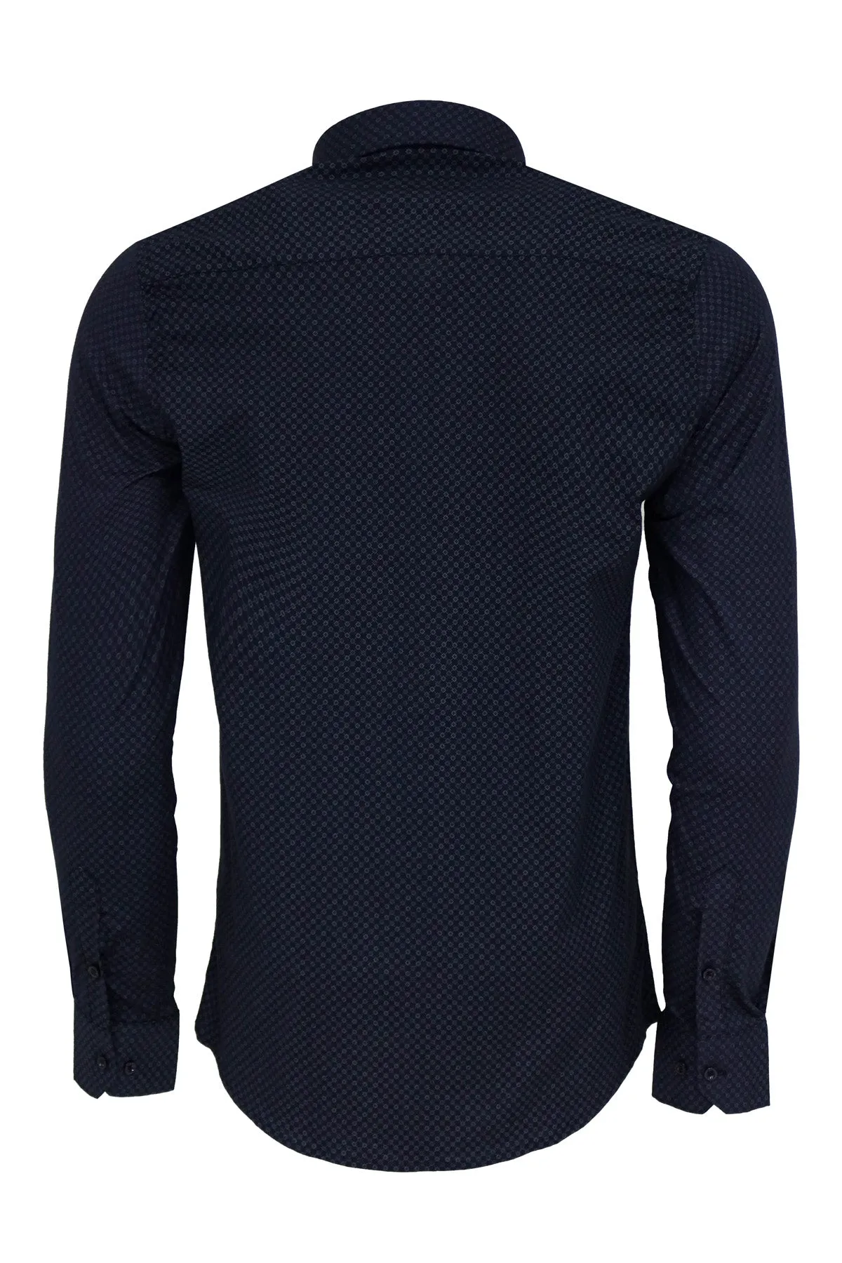WSS Dark Blue Tiny Check Patterned Slim Fit Shirt  - Singen