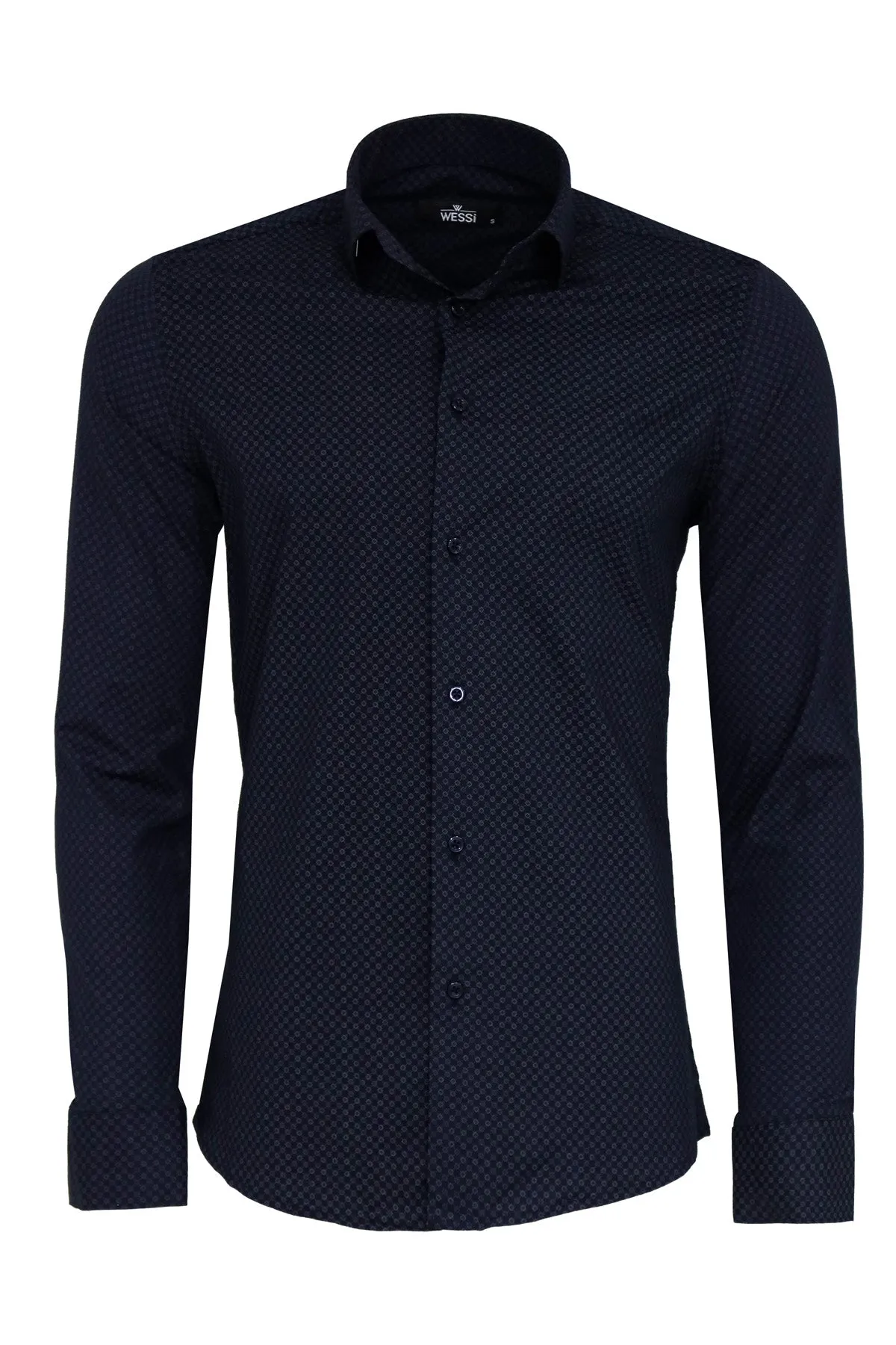 WSS Dark Blue Tiny Check Patterned Slim Fit Shirt  - Singen