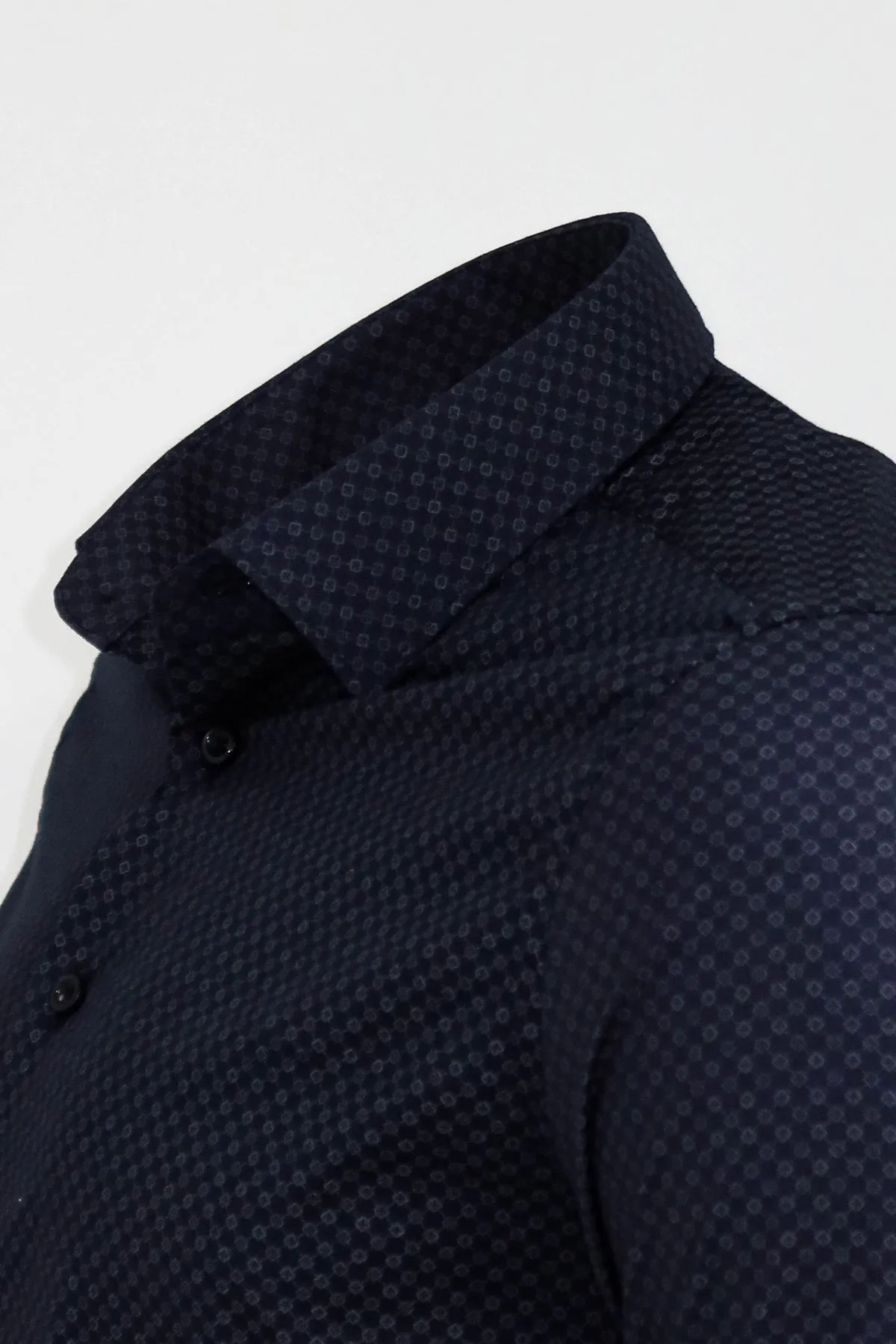 WSS Dark Blue Tiny Check Patterned Slim Fit Shirt  - Singen
