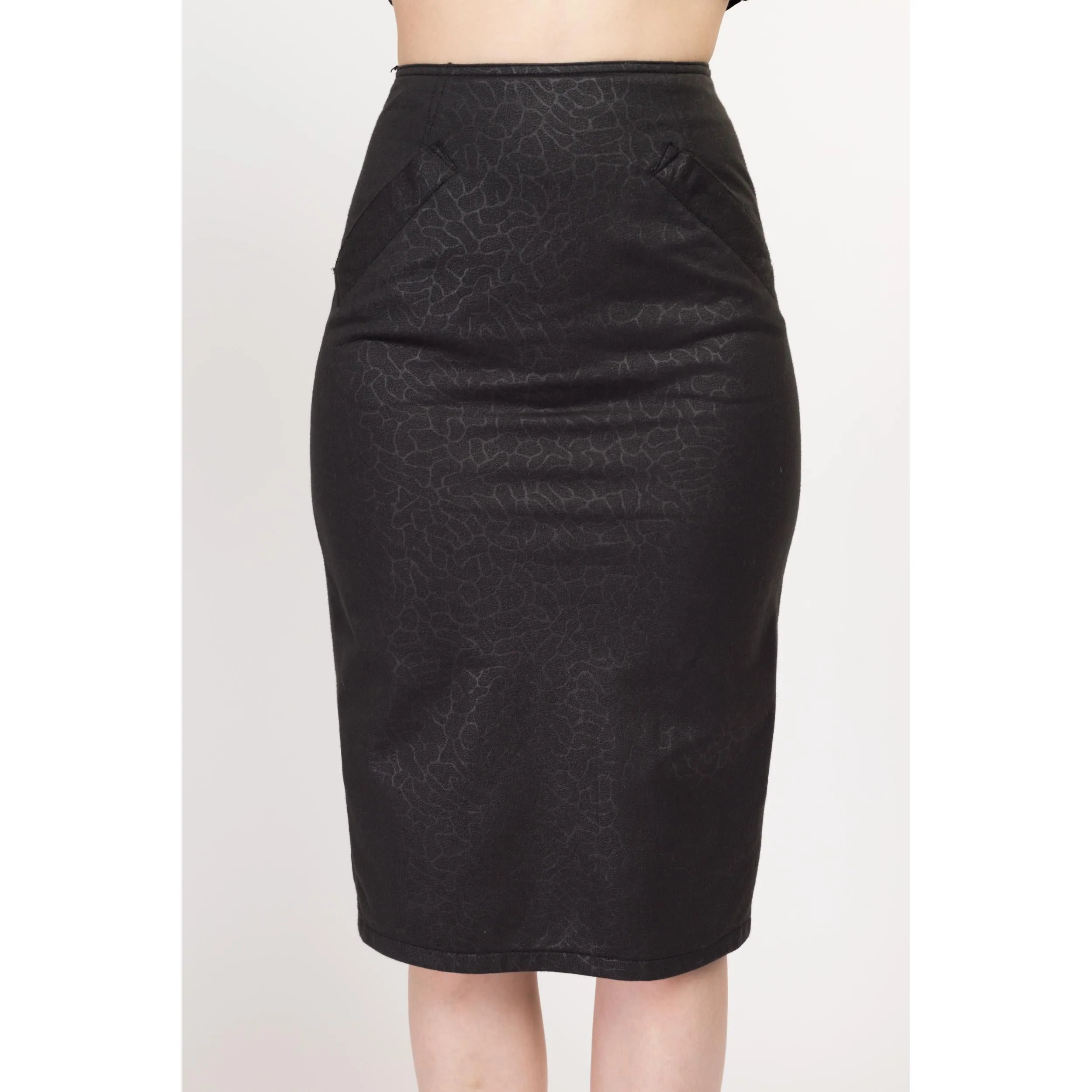 XS 90s Charcoal Grey Animal Print Pencil Skirt 24"