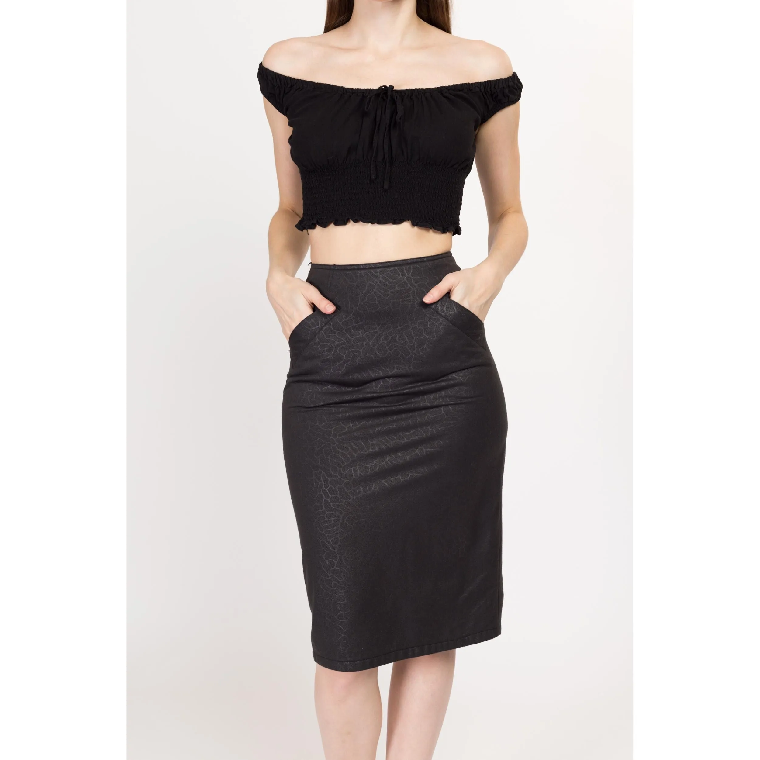 XS 90s Charcoal Grey Animal Print Pencil Skirt 24"