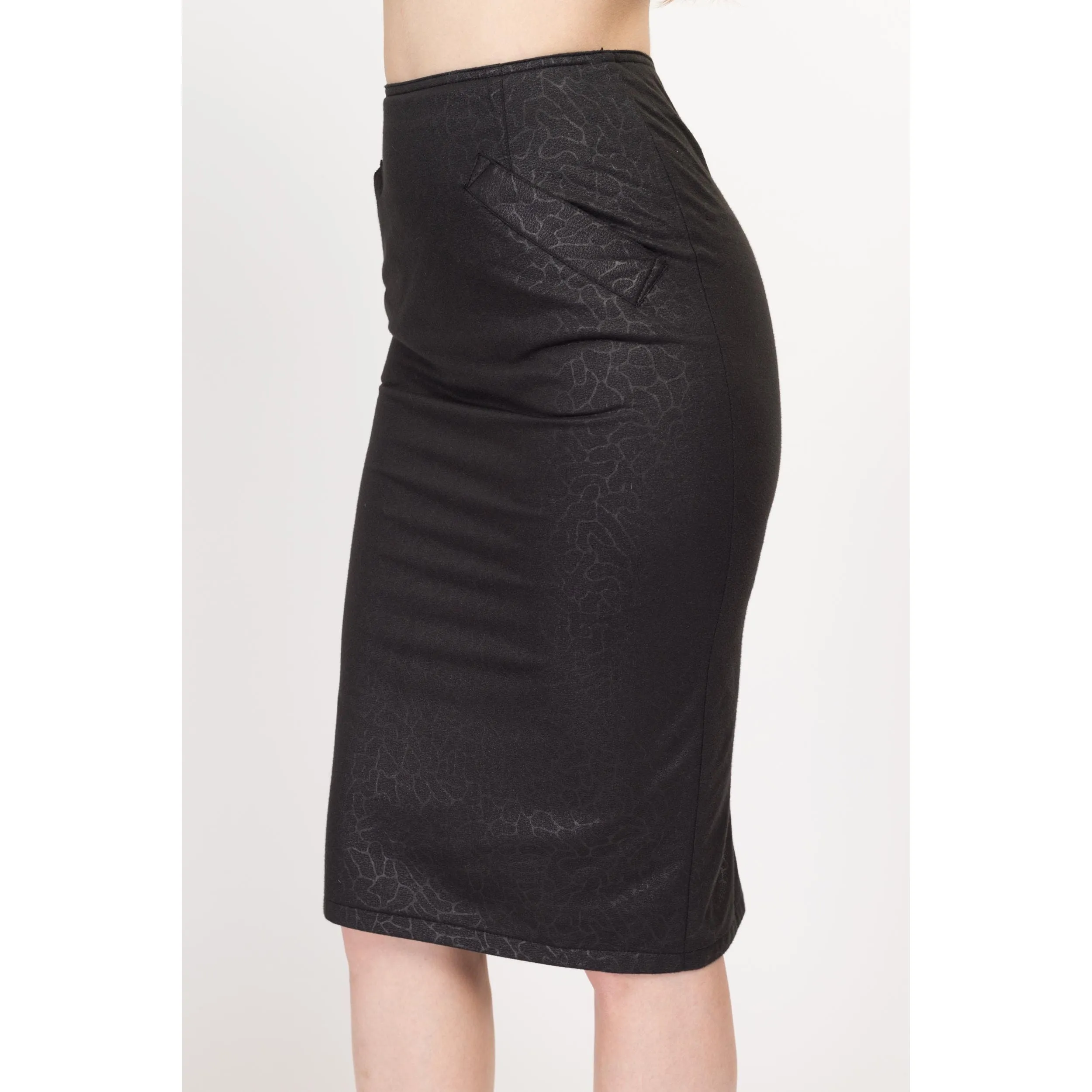 XS 90s Charcoal Grey Animal Print Pencil Skirt 24"