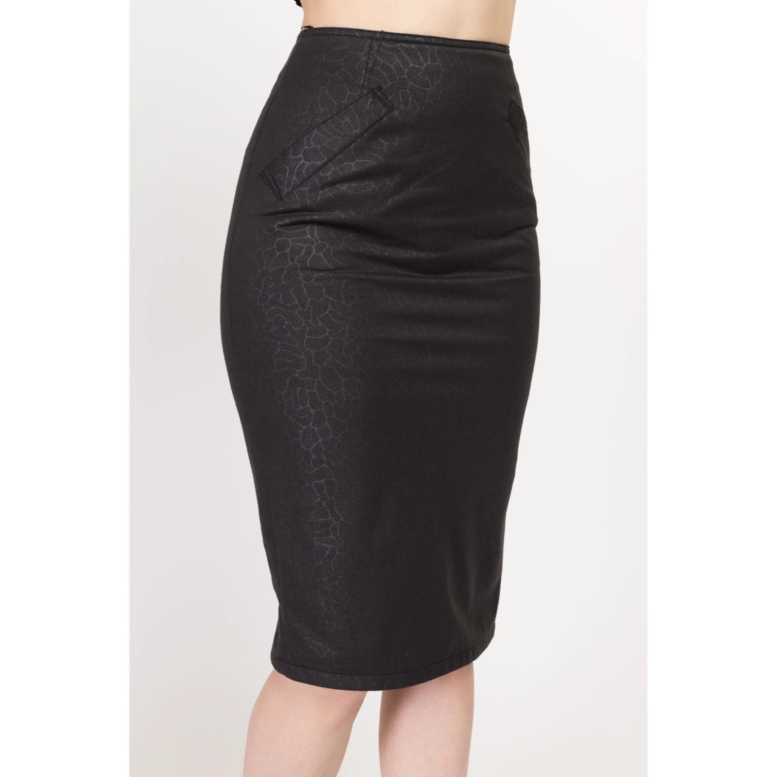 XS 90s Charcoal Grey Animal Print Pencil Skirt 24"