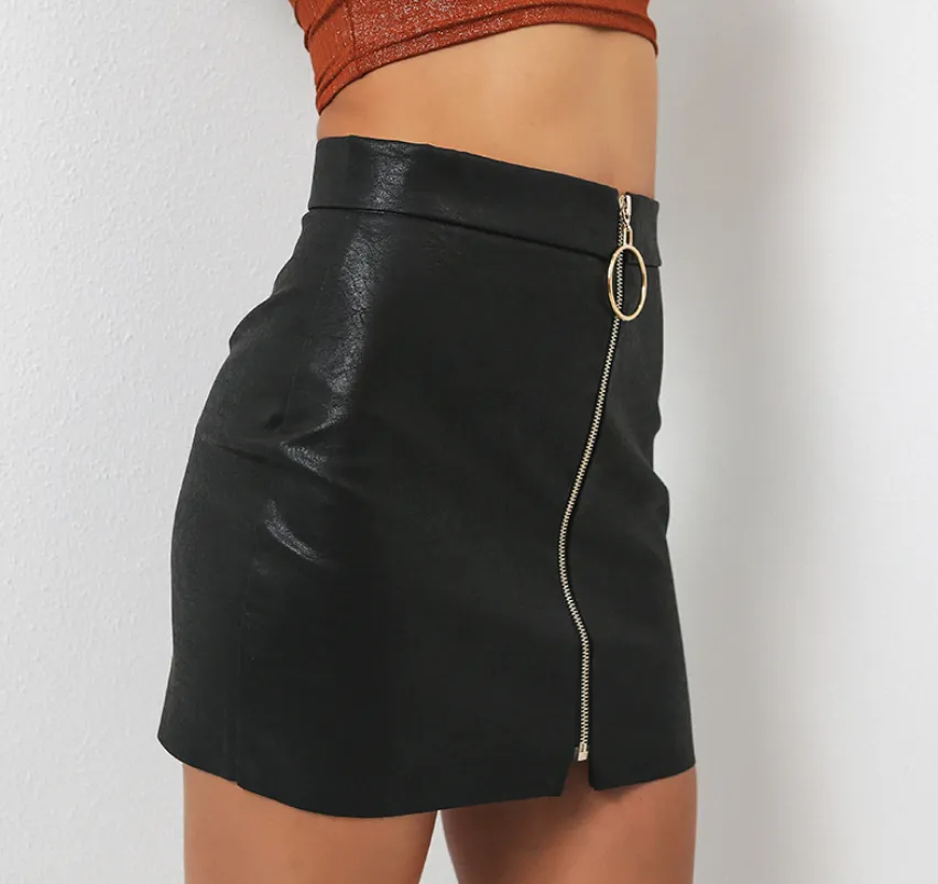 Zipper PU Leather Skirt
